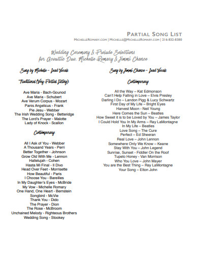 wedding party song list
