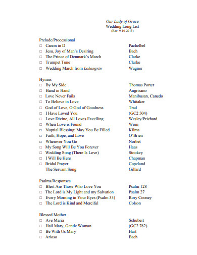 wedding song list example