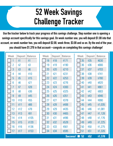 week savings challenge tracker