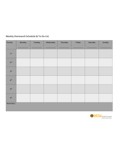 weekly homework schedule to do list