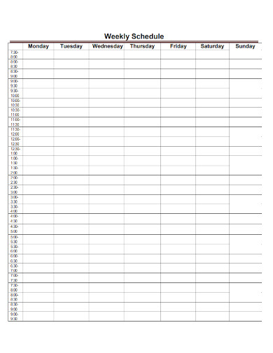 weekly schedule template with hours sample 