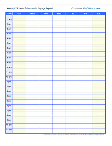 weekly schedule template with hours