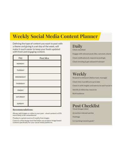 weekly social media content planner