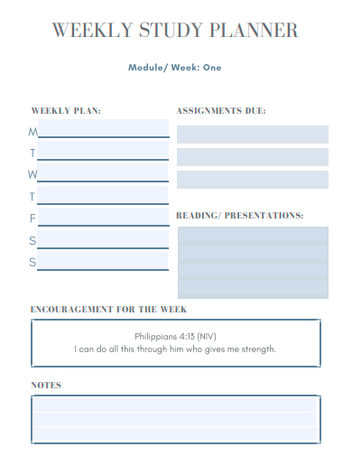 weekly study planner