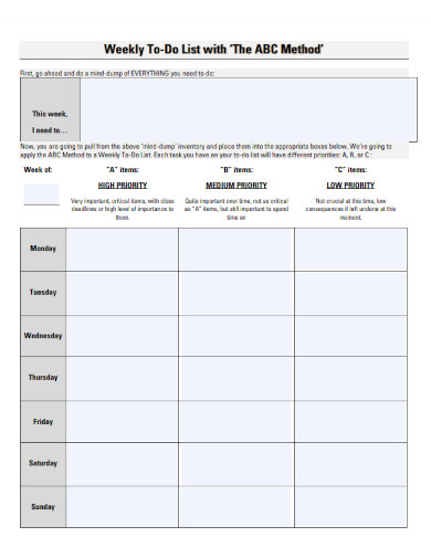weekly to do list template 