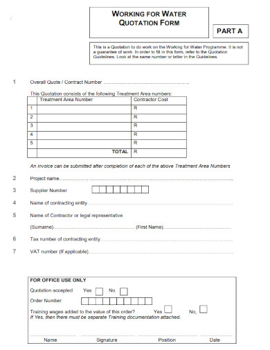 working for water contractor quotation form