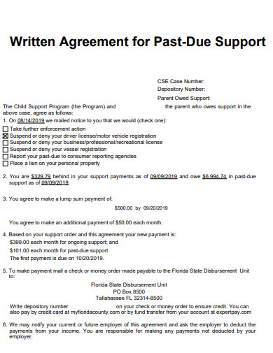written agreement for past due support
