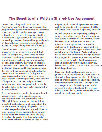 written shared use agreement