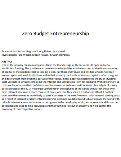 zero budget entrepreneurship