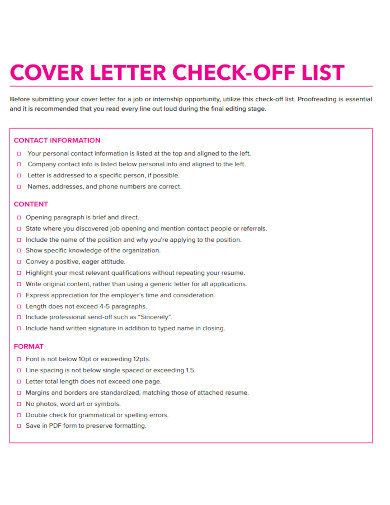 cover letter check off list