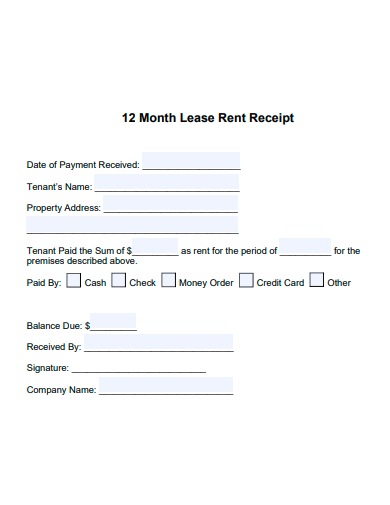 12 month lease rent receipt