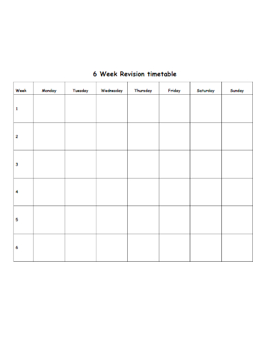 6 week revision timetable