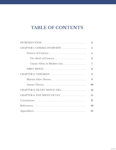 apa table of contents template