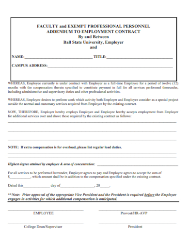 addendum to employment contract