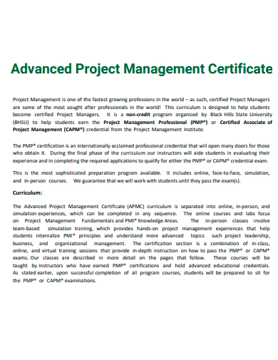 advanced project management certificate
