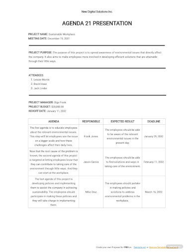 agenda 21 presentation template