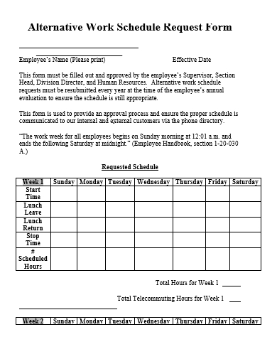alternative work schedule request form