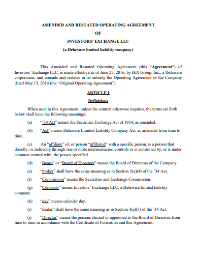 amended and restated operating agreement of investors exchange