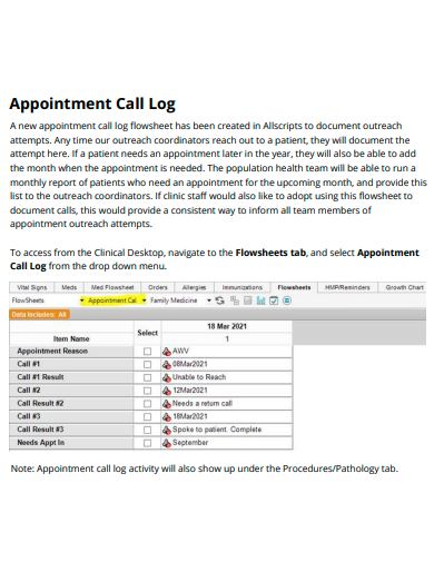 appointment call log