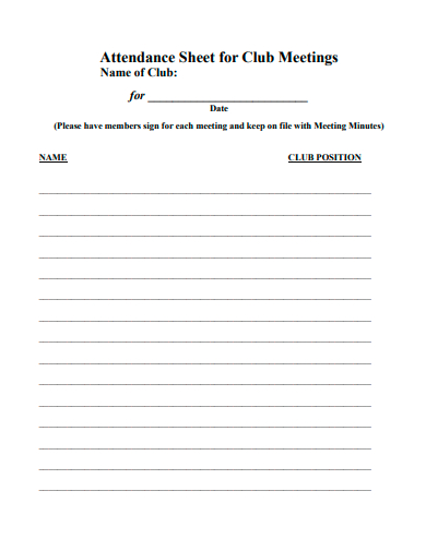 attendance sheet for club meetings