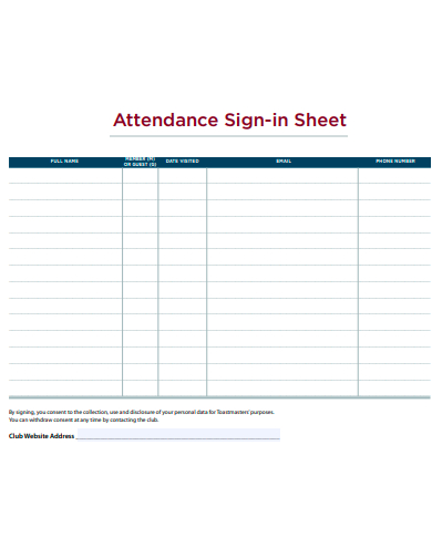attendance sign in sheet