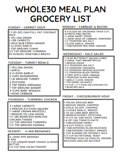 basic meal plan with grocery list