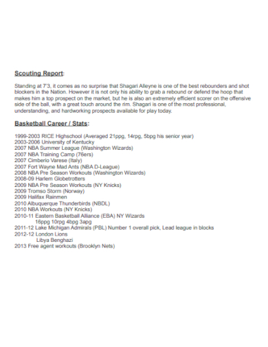 basketball career scouting report