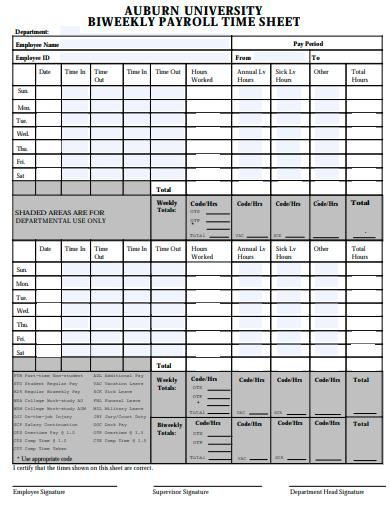 bi weekly payroll time sheet