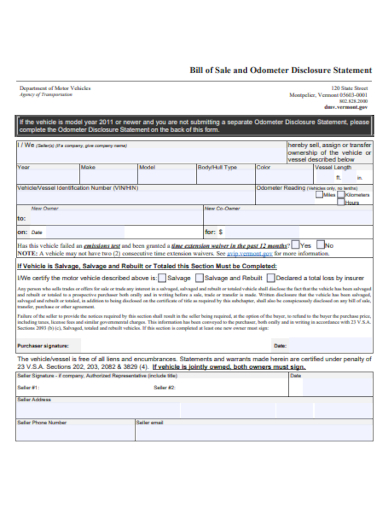 bill of sale odometer disclosure statement