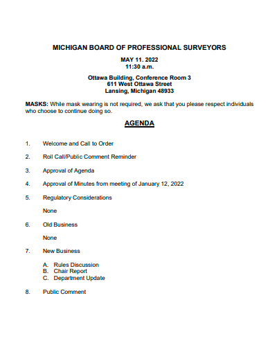 board of professional surveyors agenda