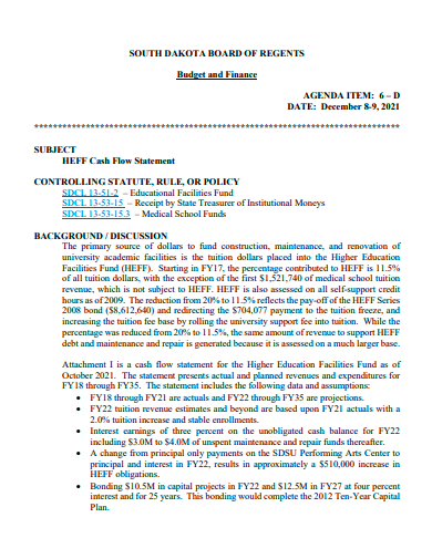 budget and finance cash flow statement