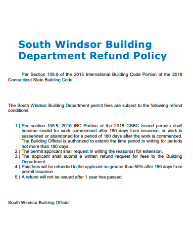 building department refund policy