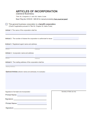 FREE 10+ Articles of Incorporation Samples in PDF