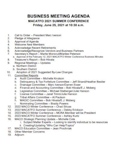 business conference meeting agenda