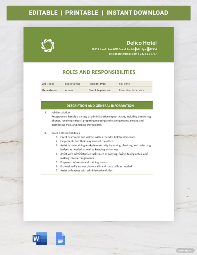business roles and responsibilities template