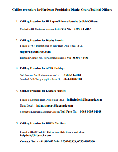 call log procedure for hardware