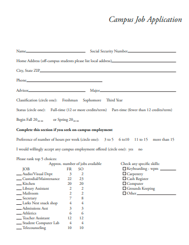 campus job application