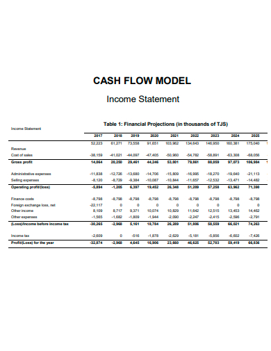 cash flow model income statement