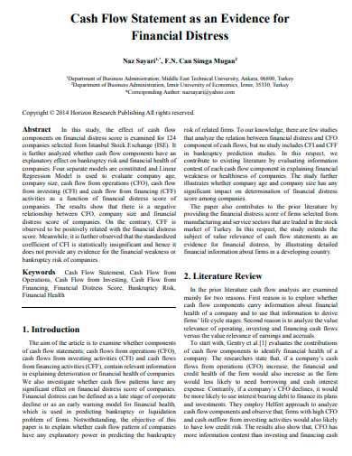 cash flow statement as an evidence for financial distress