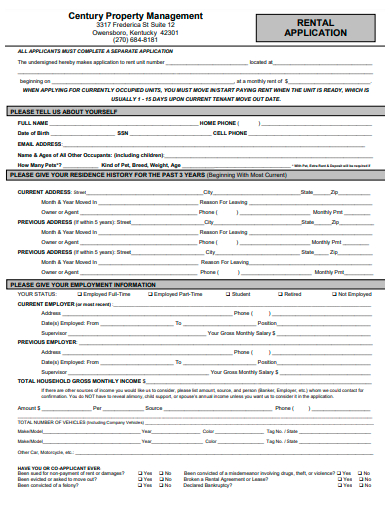 century property management rental application