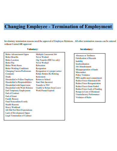 changing employee termination of employment