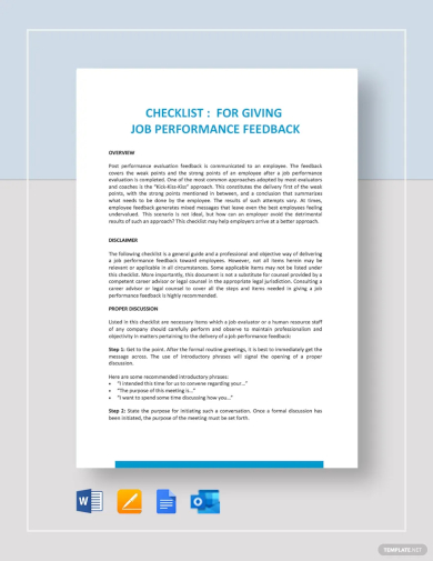 checklist giving job performance feedback template