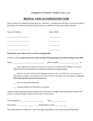 child medical care authorization form