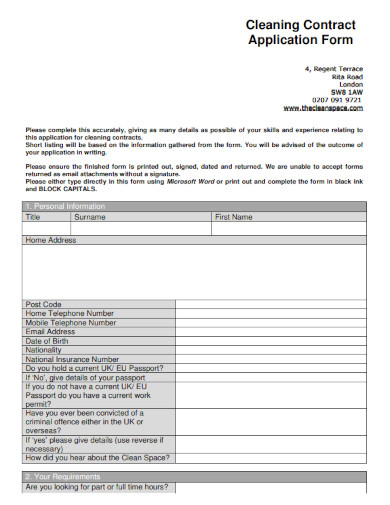 cleaning contract application form