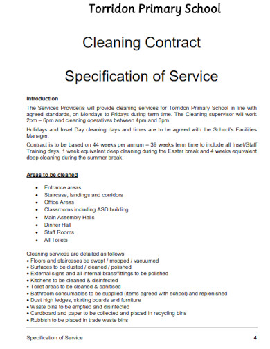 cleaning contract specification of service