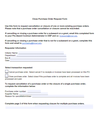 close purchase order request form