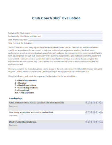 club coach 360 degree evaluation