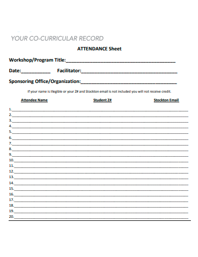 co curriculum record attendance sheet