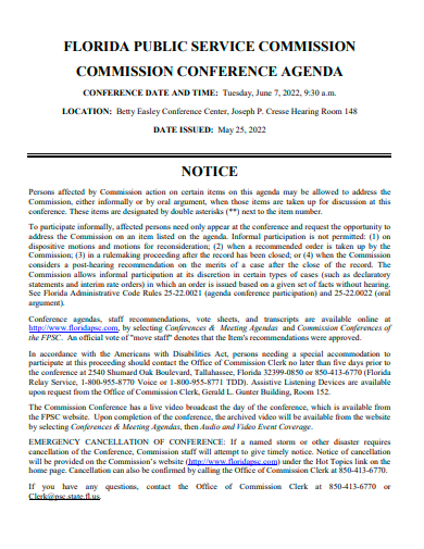 commission conference agenda