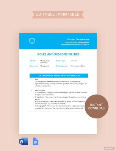 committee roles and responsibilities template